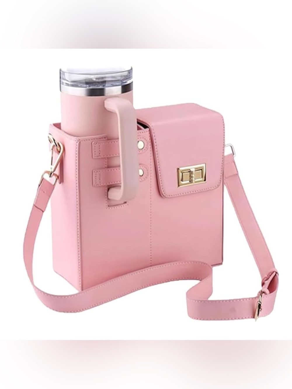 New Pink Crossover Bag for Cup Holder Shoulder Travel Trip Vacation Light 9x8x3"